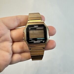 Vintage Timex Gold Tone Digital Indiglo Stretch Band Watch Not Tested